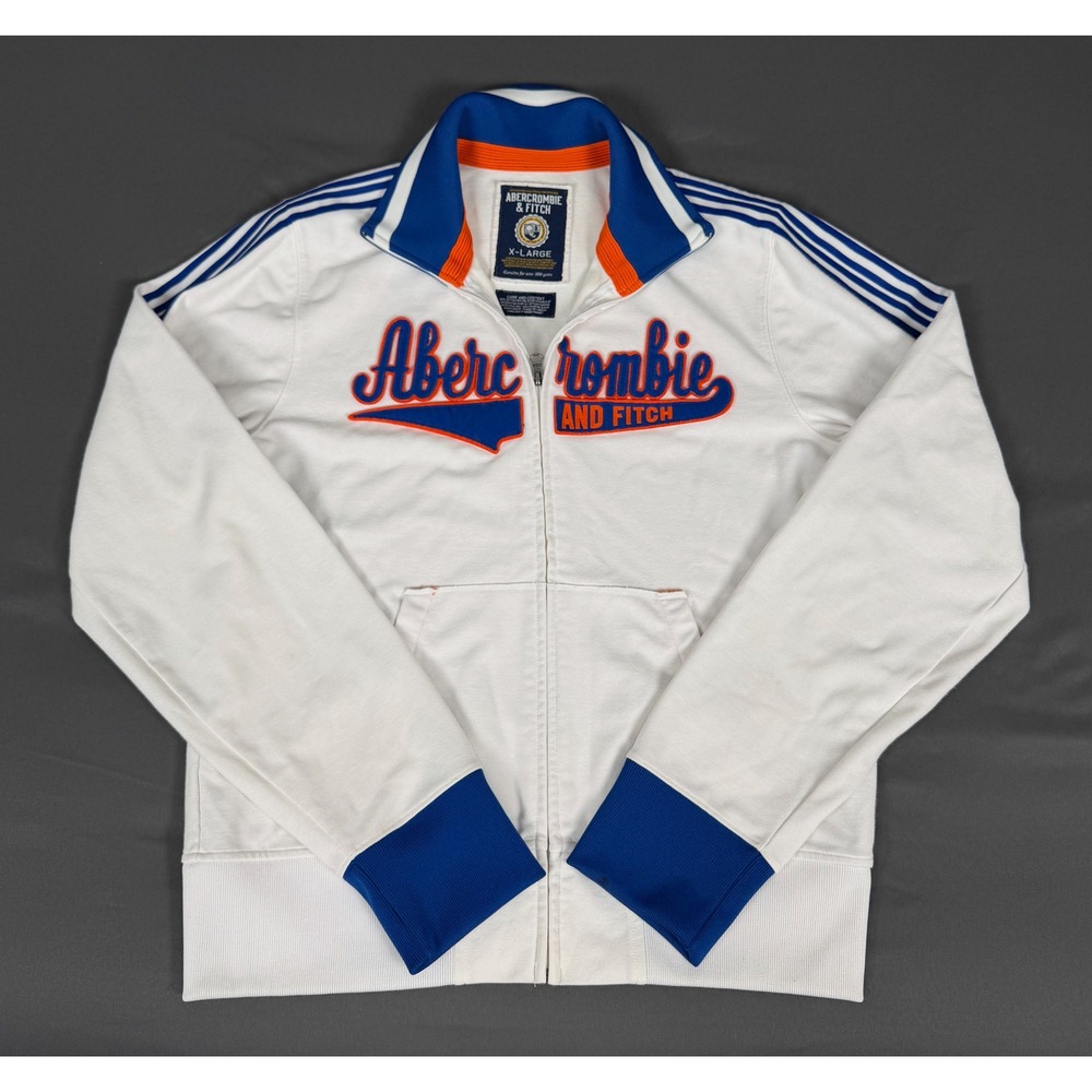 Abercrombie & Fitch Track Jacket Mens XL White Vtg Y2K Blue Orange Embroidered